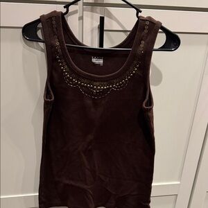 Basic Editions Brown Studded Scoop Tank
